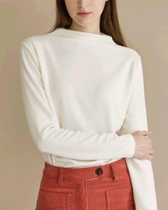 [Theonme] 폴레인 웨이스트 핀턱 셔링 하이넥 티셔츠