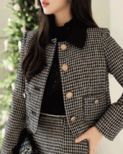 [루이스엔젤] 마인프 슬림라인 체크 트위드 카라 자켓