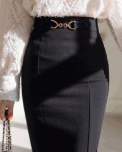 보잉프 금장버클 슬림 H라인 미디 스커트