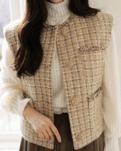 [루이스엔젤] 아로트 울 쥬얼리버튼 펄링 트위드 베스트