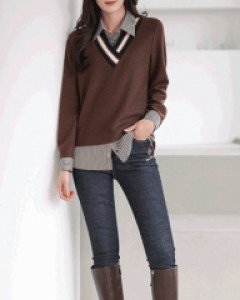 슈얼 자수 스티치 슬림 일자 면 팬츠