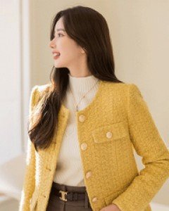 엔트리 울 노카라 슬림라인 트위드 자켓