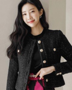 엔지니 울 노카라 골드 펄 믹스 트위드 자켓