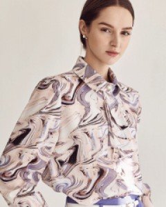 [Theonme] 올란 컬러 마블 레이어드 타이 블라우스