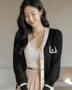 레지아 물결 레이스 배색 니트 나시 톱