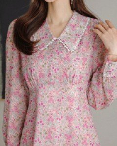 [루이스엔젤] 샤르망 미니 플라워 카라 롱 플레어 원피스