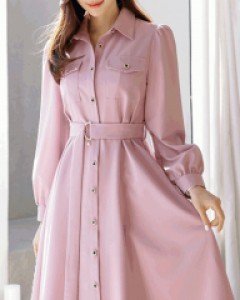 (한정수량) [루이스엔젤] 멜라나 클래시크 진주링벨티드 플레어 카라 원피스