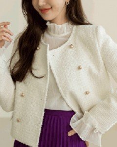 비엔토 울 블렌드 더블 골드 버튼 트위드 자켓