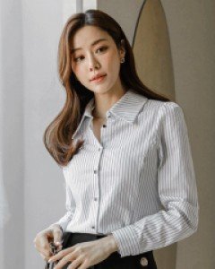 [루이스엔젤] 텔리 세련미 UP 슬림 스트라이프 리본 블라우스