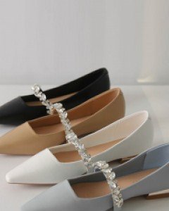 앙쥬 리프 큐빅 스트랩 플랫 슈즈