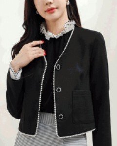 렘뮤 진주라인 노카라 브이넥 트위드 자켓