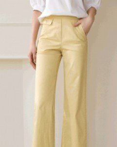 틴키엘 밑단 트임 뒷밴딩 세미 와이드 면 팬츠