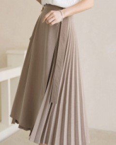 델라브 랩 커버 디자인 플리츠 롱 스커트