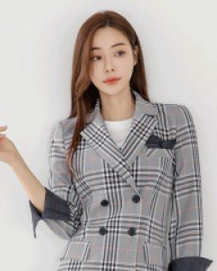 엘도 행커치프SET 데님 배색 슬림라인 체크 자켓