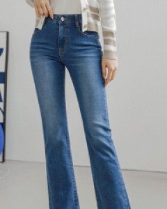 올딘 레드스티치 자수 패치 세미부츠컷 데님 팬츠