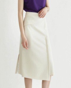 [Theonme] 인텐션 언발란스 밑단 슬릿 테이핑 미디 스커트