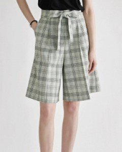 [Theonme] 델리시 무드 체크 원턱 리본 벨트 5부 버뮤다 팬츠