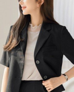 달리스 라이트 린넨라이크 테일러드 세미 크롭 자켓