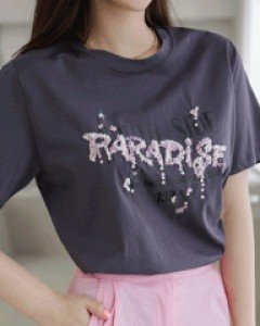파라다이스 스팽글 레터링 실켓 티셔츠