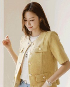 블리쥬 절개 포켓 디테일 노카라 세미 크롭 자켓