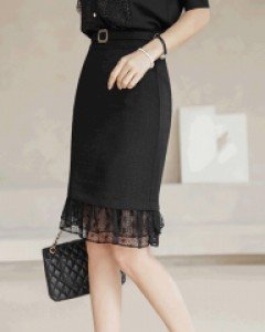 에이슈 스타 다이아 레이스 밑단 배색 미디 스커트