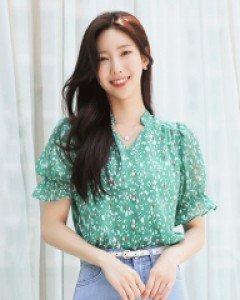 [루이스엔젤] 젤리팝 기하학패턴 쉬폰 퍼프소매 배색 블라우스