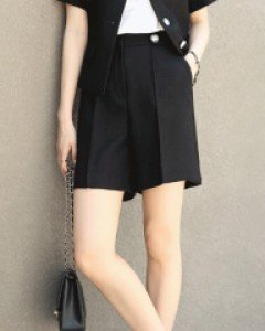 [루이스엔젤] 버블린 은은한체크 비조 버튼 절개 4부 팬츠