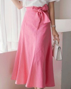 포코 린넨100% 리본SET 머메이드 스커트