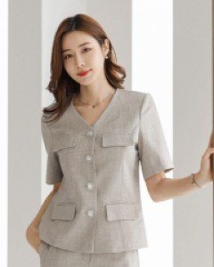 [루이스엔젤] 스텔 실버 포인트 린넨 라이크 세미 크롭 반팔 자켓