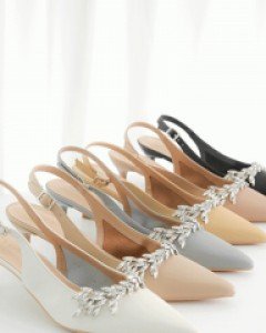 리프 큐빅라인 소가죽 슬링백 샌들 힐