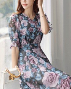 [루이스엔젤] 블로렌 로즈무드 A라인 플리츠 쉬폰 원피스