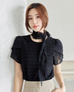 [루이스엔젤] 로이즐 에스닉 쟈가드 튤립 쉬폰소매 블라우스 티