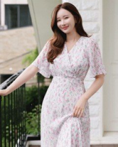 포디노 플레어 소매 랩 브이넥 쉬폰 플라워 원피스