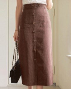 디라엔 린넨100 양 포켓 H라인 롱 스커트