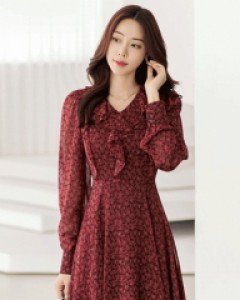 [루이스엔젤] 플로린 러플라인 쉬폰 미디 플레어 원피스
