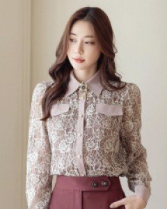 [루이스엔젤] 로즈란 에스닉  투톤 레이스 카라 블라우스