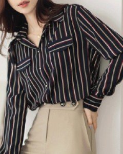 [루이스엔젤] 키츠 컬러링 스트라이프 셔츠 카라 블라우스