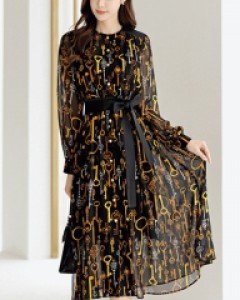 (한정수량)[루이스엔젤] 골져스 체인패턴 핀턱 쉬폰 벨트SET 원피스