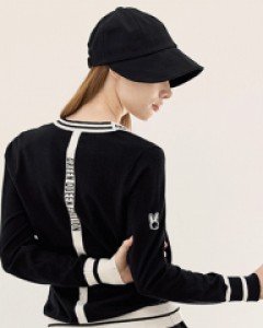 [QoG] 골프 백 레터링 V넥 배색 시보리 니트 가디건