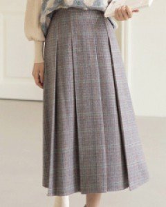 [루이스엔젤] 마일드 울 블렌딩 헤링본 플리츠 롱 스커트