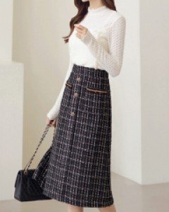 [루이스엔젤] 로빈츠 골드체인 A라인 블랙 트위드 스커트