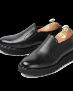 6cm 올블랙 샤크솔 클리퍼 슬립온 수제화(EL0155BBK)