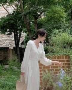 바엘 사선 단추 포인트 롱 원피스 - 2color