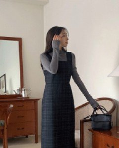 리크 뷔스티에 체크 원피스 - 3color