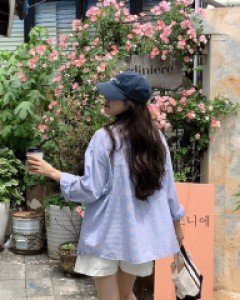 네비 루즈핏 스트라이프 셔츠 - 2color