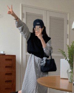 [단독기획] 헤더 스트라이프 셔츠 원피스 - 2color