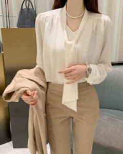 비아르 셔링 롱타이 블라우스(3color)