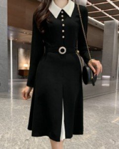 보린 카라 (고급원단,고급벨벳원단,진주벨트 원피스 (벨트세트)(2type)