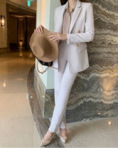 페세리코 스티치 더블자켓 롱일자핏 투피스(사방스판)(S,M,L)