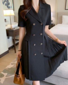 반팔 쥬크로 플리츠 원피스 (S,M,L)(신축성)